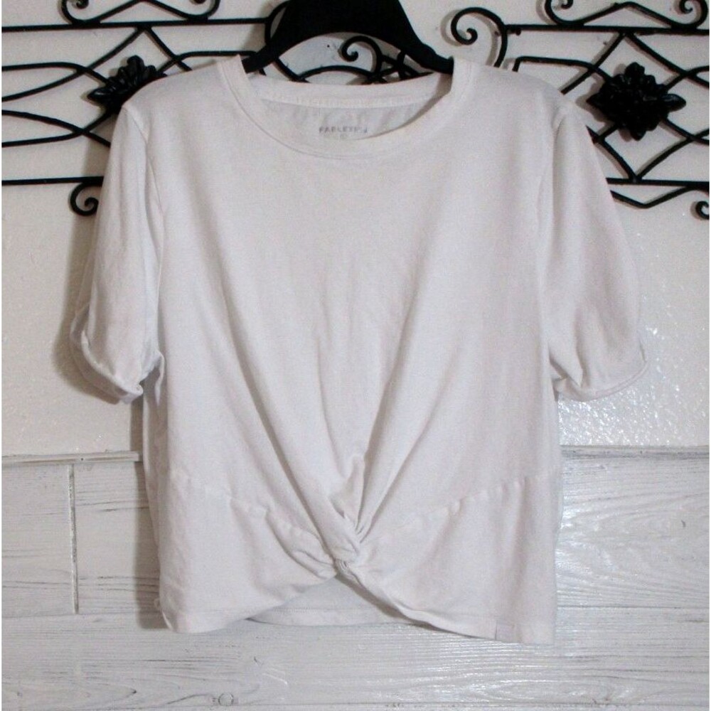 Fabletics Women's Knit Top Size L Short Sleeve White Round Neck